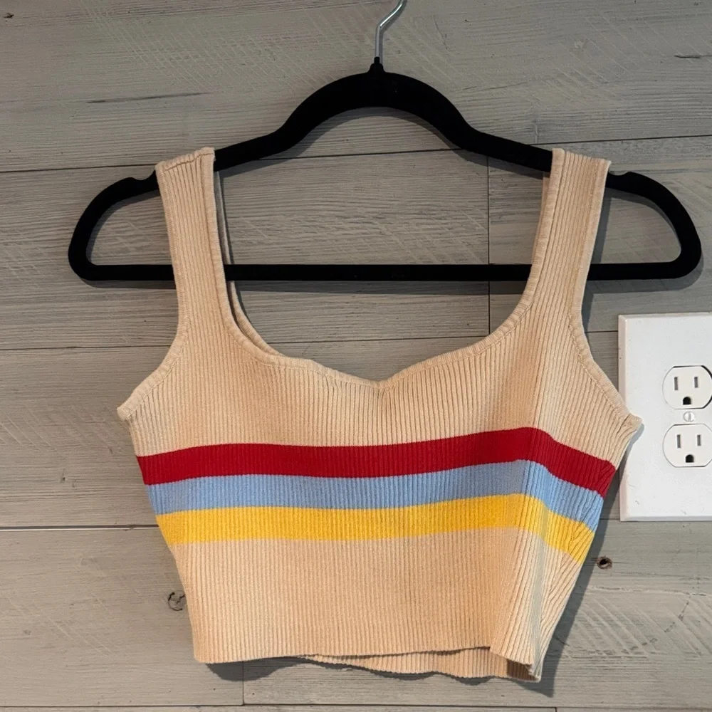 Striped Ribbed Tank Top in Beige, Red, Blue,‎ and Yellow - Picture 4 of 4